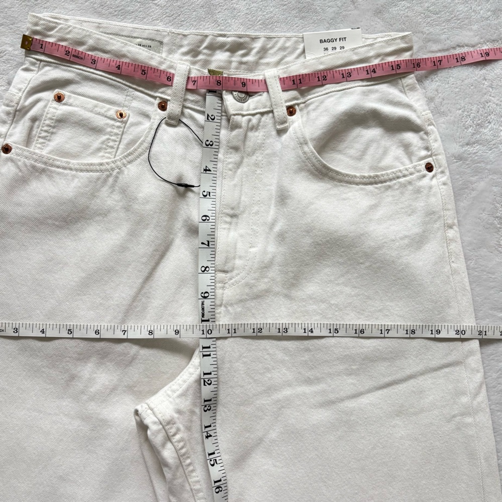 ZARA Baggy Fit Mid Rise Dropped Crotch Straight Leg White Denim Jean--NWT--29 - Picture 15 of 16